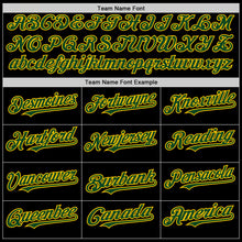 Load image into Gallery viewer, Custom Black Green-Yellow Mesh Authentic Throwback Baseball Jersey
