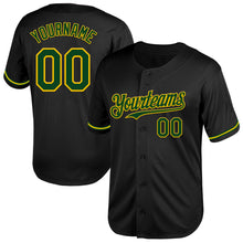 Load image into Gallery viewer, Custom Black Green-Yellow Mesh Authentic Throwback Baseball Jersey
