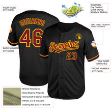 Laden Sie das Bild in den Galerie-Viewer, Custom Black Crimson-Yellow Mesh Authentic Throwback Baseball Jersey
