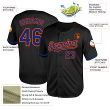 Load image into Gallery viewer, Custom Black Royal-Orange Mesh Authentic Throwback Baseball Jersey
