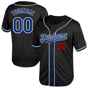 Custom Black Royal-Red Mesh Authentic Throwback Baseball Jersey