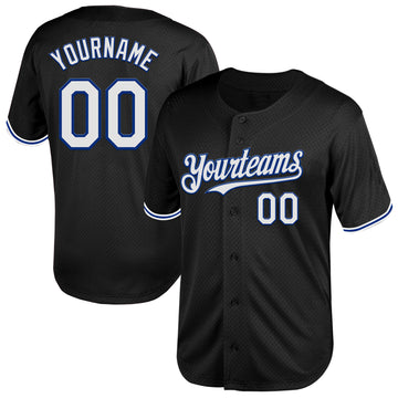 Custom Black White-Royal Mesh Authentic Throwback Baseball Jersey