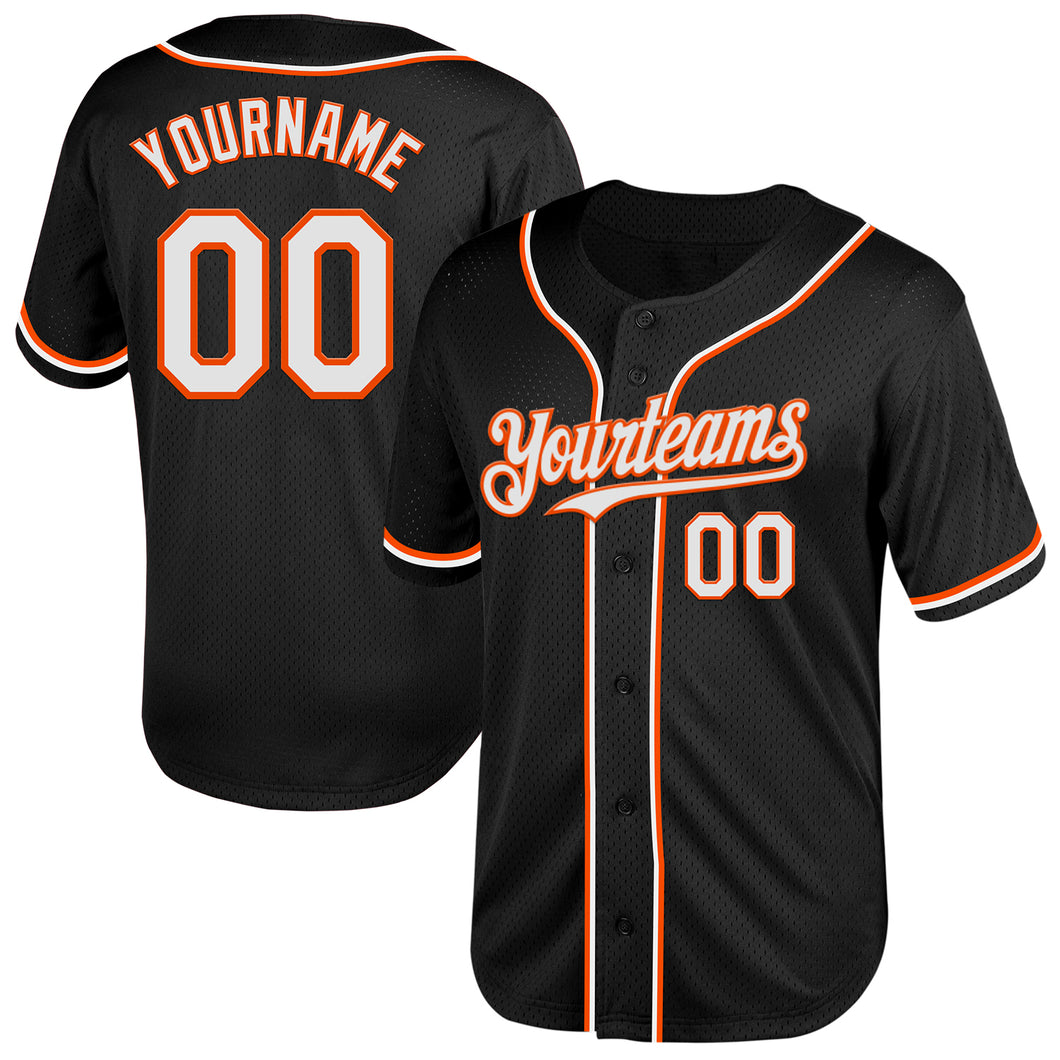 Custom Black White-Orange Mesh Authentic Throwback Baseball Jersey