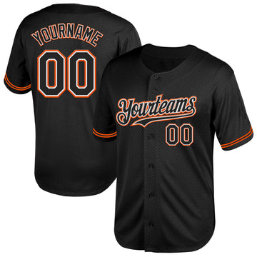 Custom Black White-Orange Mesh Authentic Throwback Baseball Jersey