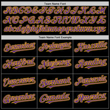Load image into Gallery viewer, Custom Black Purple-Gold Mesh Authentic Throwback Baseball Jersey
