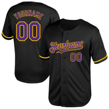 Load image into Gallery viewer, Custom Black Purple-Gold Mesh Authentic Throwback Baseball Jersey
