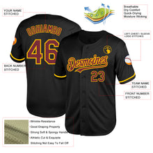Load image into Gallery viewer, Custom Black Burgundy-Gold Mesh Authentic Throwback Baseball Jersey
