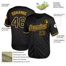Load image into Gallery viewer, Custom Black Gold Mesh Authentic Throwback Baseball Jersey
