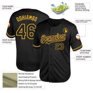 Custom Black Gold Mesh Authentic Throwback Baseball Jersey