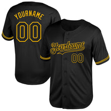 Load image into Gallery viewer, Custom Black Gold Mesh Authentic Throwback Baseball Jersey
