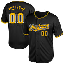Load image into Gallery viewer, Custom Black Gold-White Mesh Authentic Throwback Baseball Jersey
