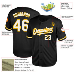 Custom Black White-Gold Mesh Authentic Throwback Baseball Jersey