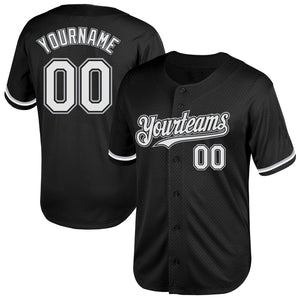 Custom Black White-Gray Mesh Authentic Throwback Baseball Jersey