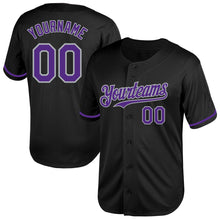 Load image into Gallery viewer, Custom Black Purple-Gray Mesh Authentic Throwback Baseball Jersey
