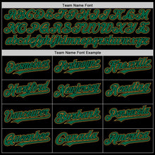 Laden Sie das Bild in den Galerie-Viewer, Custom Black Kelly Green-Old Gold Mesh Authentic Throwback Baseball Jersey
