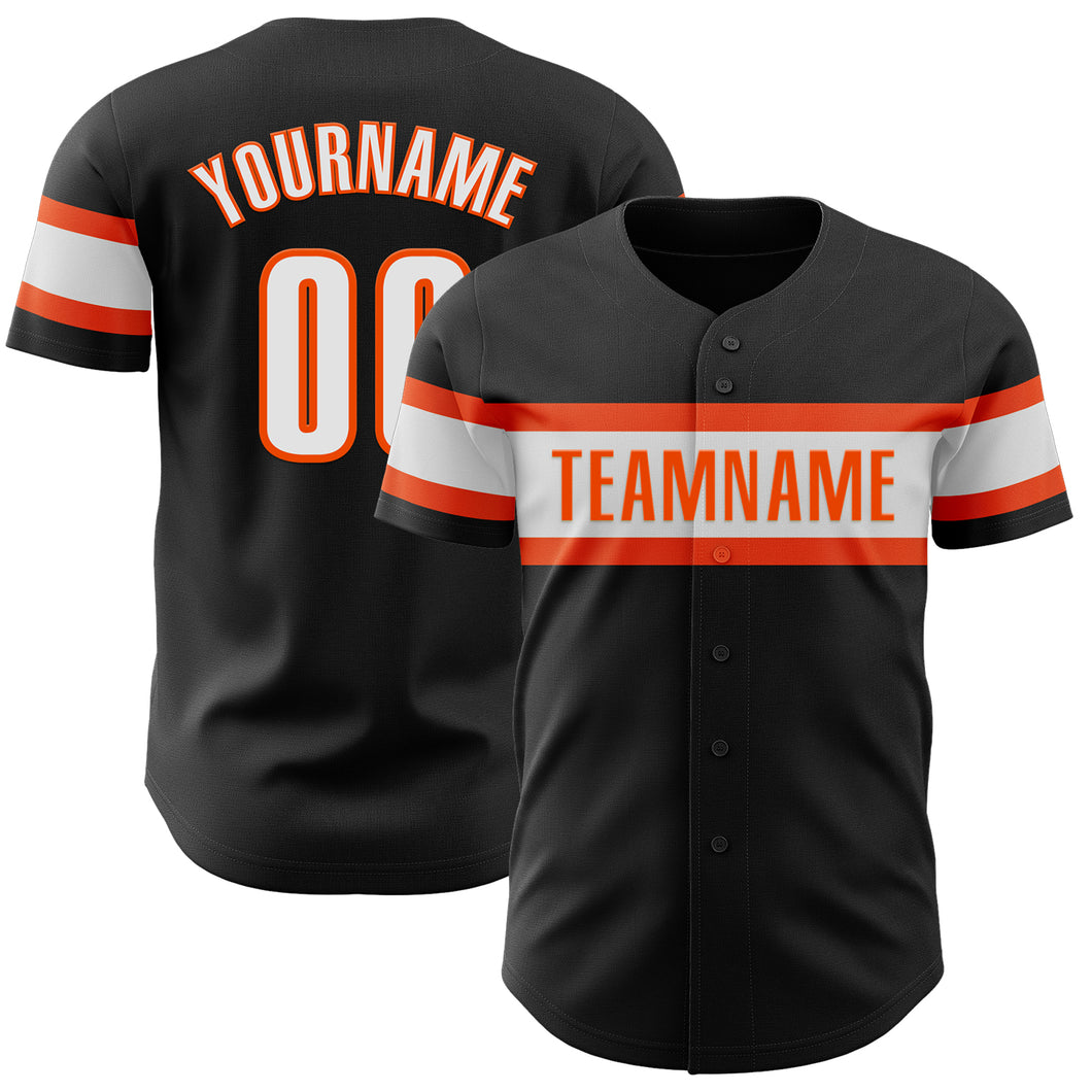 Custom Black White-Orange Authentic Baseball Jersey