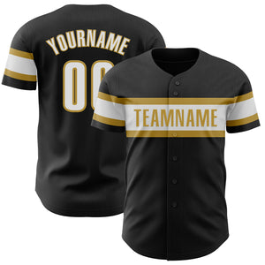 Custom Black White-Old Gold Authentic Baseball Jersey