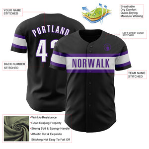 Custom Black White-Purple Authentic Baseball Jersey