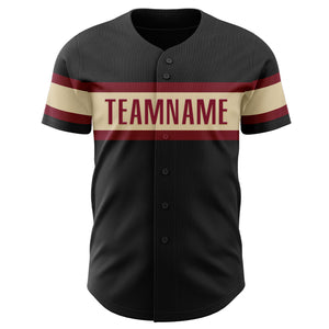 Custom Black Crimson-Cream Authentic Baseball Jersey