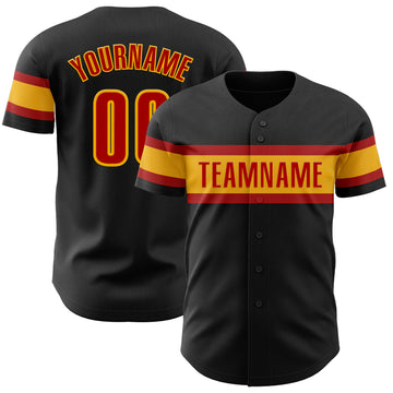 Custom Black Red-Gold Authentic Baseball Jersey