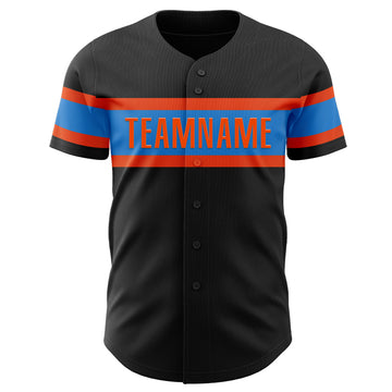 Custom Black Electric Blue-Orange Authentic Baseball Jersey