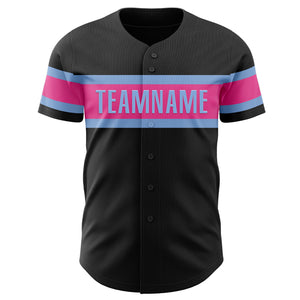 Custom Black Pink-Light Blue Authentic Baseball Jersey