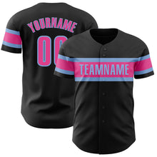 Загрузить изображение в средство просмотра галереи, Custom Black Pink-Light Blue Authentic Baseball Jersey
