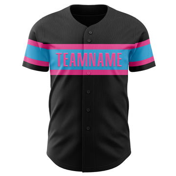 Custom Black Sky Blue-Pink Authentic Baseball Jersey