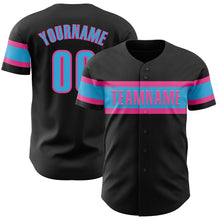 Загрузить изображение в средство просмотра галереи, Custom Black Sky Blue-Pink Authentic Baseball Jersey
