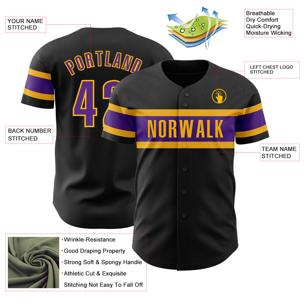 2024 Cheap Custom Black Purple-Gold Authentic Baseball Jersey Free ...