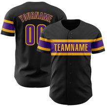 Загрузить изображение в средство просмотра галереи, Custom Black Purple-Gold Authentic Baseball Jersey
