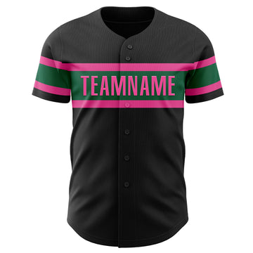 Custom Black Kelly Green-Pink Authentic Baseball Jersey