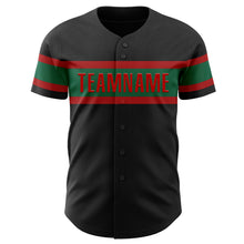 Load image into Gallery viewer, Custom Black Kelly Green-Red Authentic Baseball Jersey
