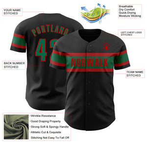 Custom Black Kelly Green-Red Authentic Baseball Jersey