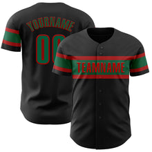 Load image into Gallery viewer, Custom Black Kelly Green-Red Authentic Baseball Jersey
