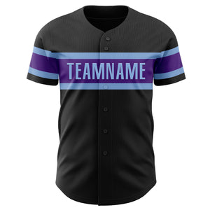 Custom Black Purple-Light Blue Authentic Baseball Jersey