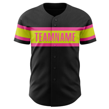 Custom Black Neon Yellow-Pink Authentic Baseball Jersey