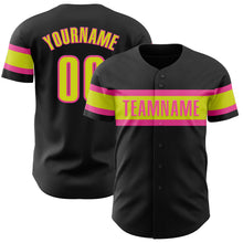 Загрузить изображение в средство просмотра галереи, Custom Black Neon Yellow-Pink Authentic Baseball Jersey
