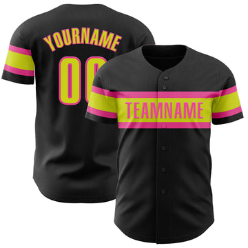 Custom Black Neon Yellow-Pink Authentic Baseball Jersey