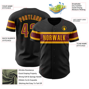 Custom Black Burgundy-Gold Authentic Baseball Jersey