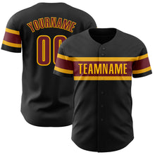 Загрузить изображение в средство просмотра галереи, Custom Black Burgundy-Gold Authentic Baseball Jersey
