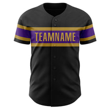 Загрузить изображение в средство просмотра галереи, Custom Black Purple-Old Gold Authentic Baseball Jersey
