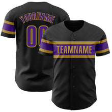 Загрузить изображение в средство просмотра галереи, Custom Black Purple-Old Gold Authentic Baseball Jersey
