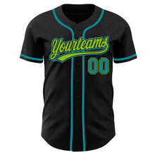 Загрузить изображение в средство просмотра галереи, Custom Black Teal-Neon Green Authentic Baseball Jersey
