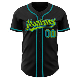 Custom Black Teal-Neon Green Authentic Baseball Jersey