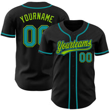 Загрузить изображение в средство просмотра галереи, Custom Black Teal-Neon Green Authentic Baseball Jersey
