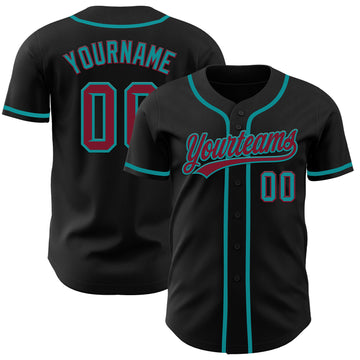 Custom Black Crimson-Teal Authentic Baseball Jersey