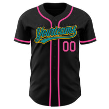 Загрузить изображение в средство просмотра галереи, Custom Black Teal Yellow-Pink Authentic Baseball Jersey
