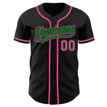 Custom Black Pink-Grass Green Authentic Baseball Jersey