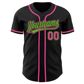 Custom Black Pink-Aurora Green Authentic Baseball Jersey